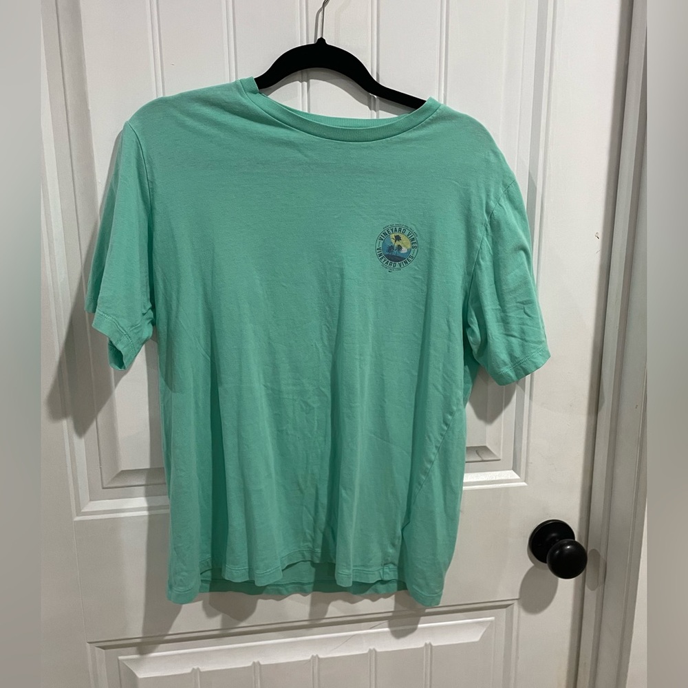 Kids XL Vineyard Vines t-shirt. Aqua color with design on front and back.